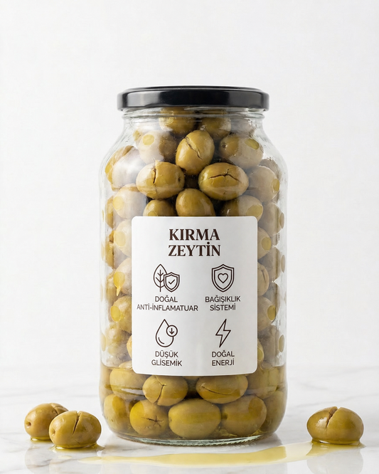Yeşil Kırma Zeytin 1 Kg - Cam Kavanoz - Nedim Yıldız Naturel